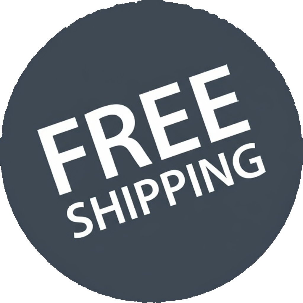 Red circle with 'FREE SHIPPING' text in white